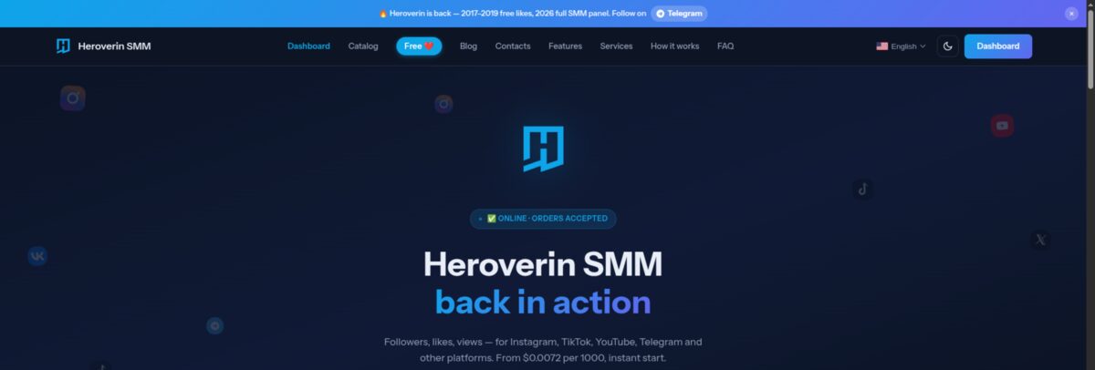 Интерфейс Heroverin SMM (тёмная тема)